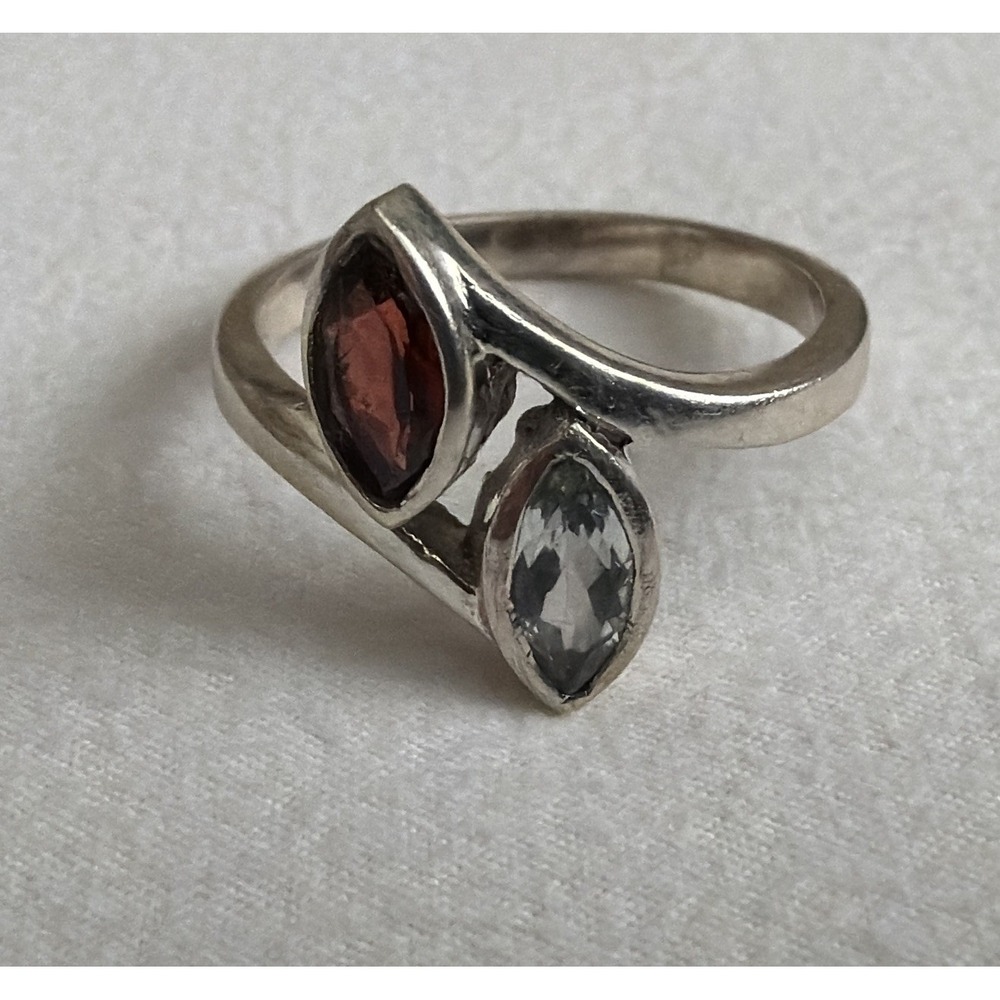 Garnet and White Topaz ByPass Ring in Sterling Silver Size 9 #41